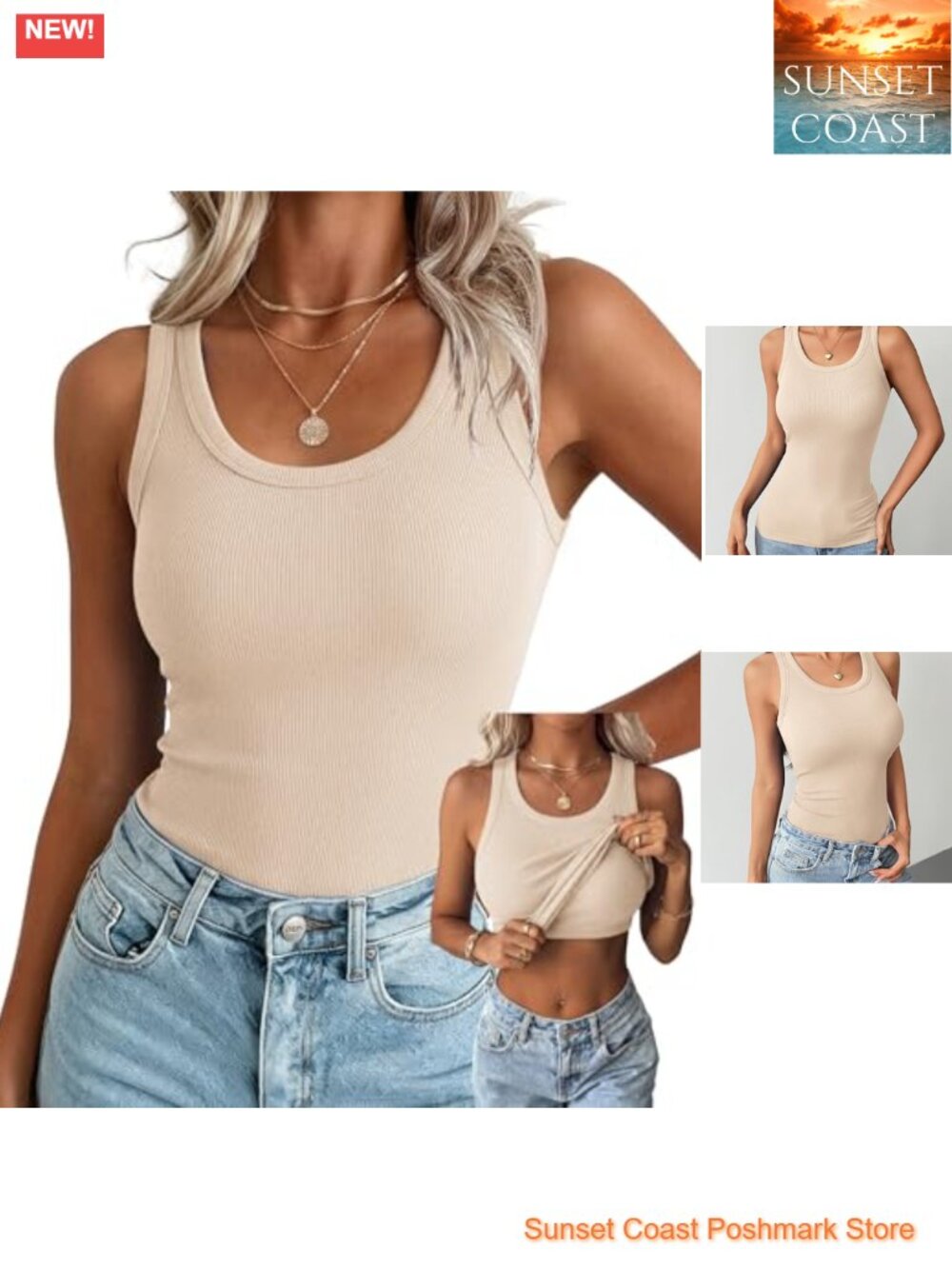 Women's Ribbed Tank Top with Built in Bra Sleeveless Muscle Fit Summer Racerback
